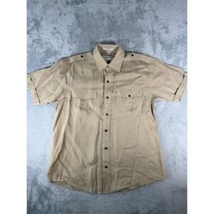 Orvis Shirt Mens Large Tan Linen Short Sleeve Button Up
